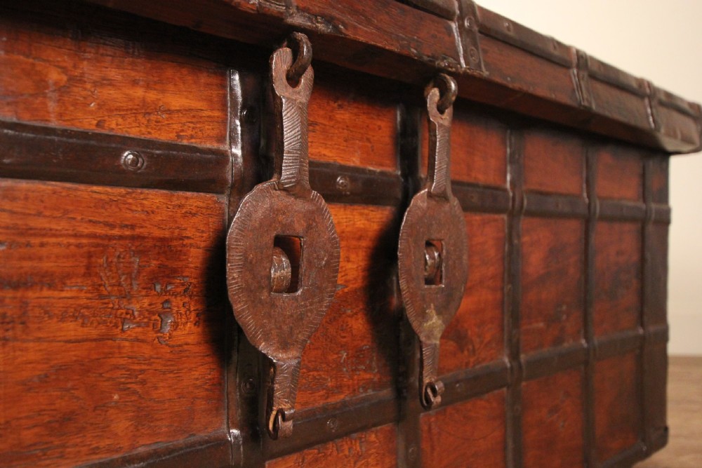 19th Century solid Teak & Iron banded trunk  View VIII