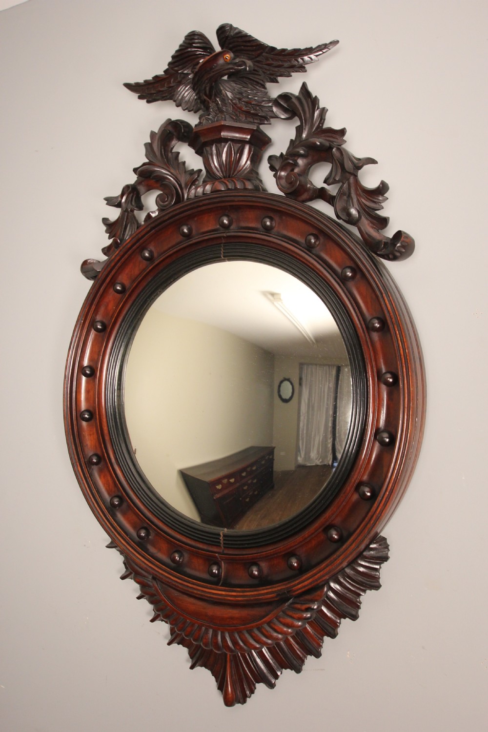 19th C. Large Convex Walnut Mirror