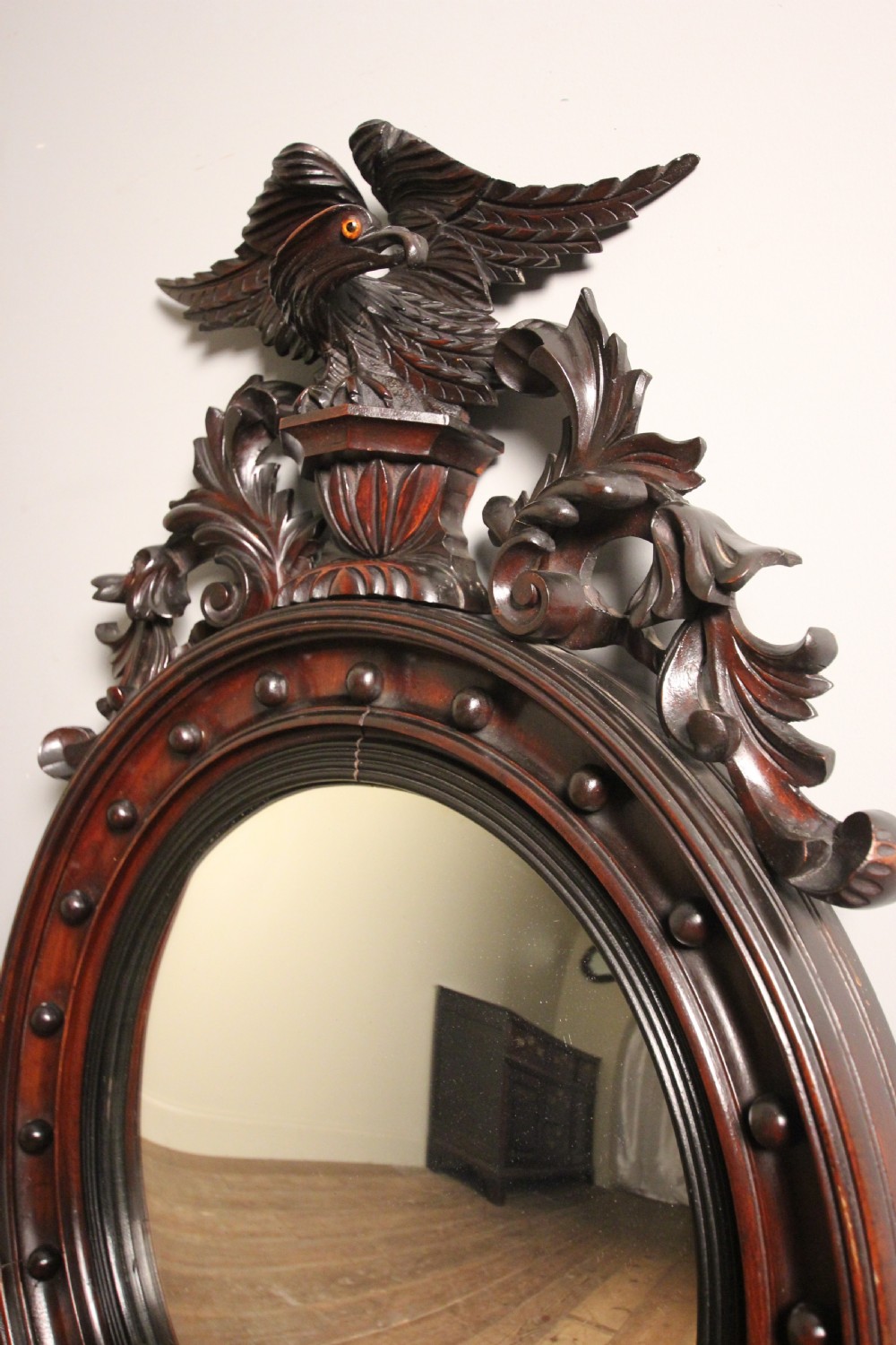 19th C. Large Convex Walnut Mirror View II