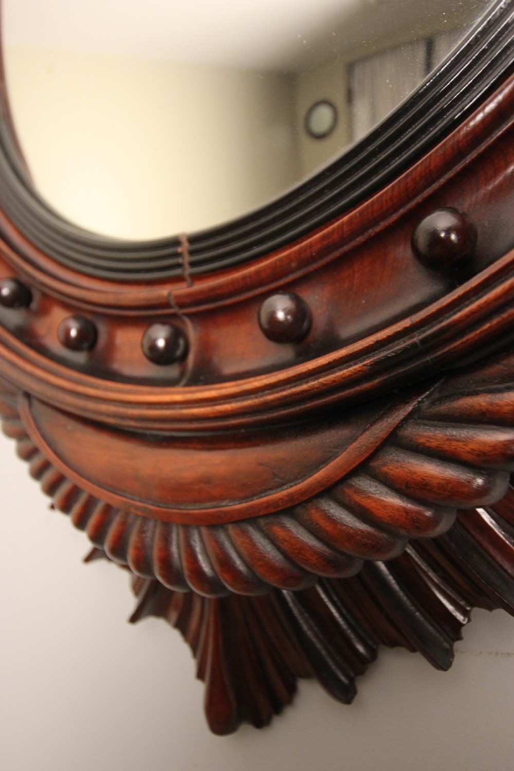 19th C. Large Convex Walnut Mirror View III