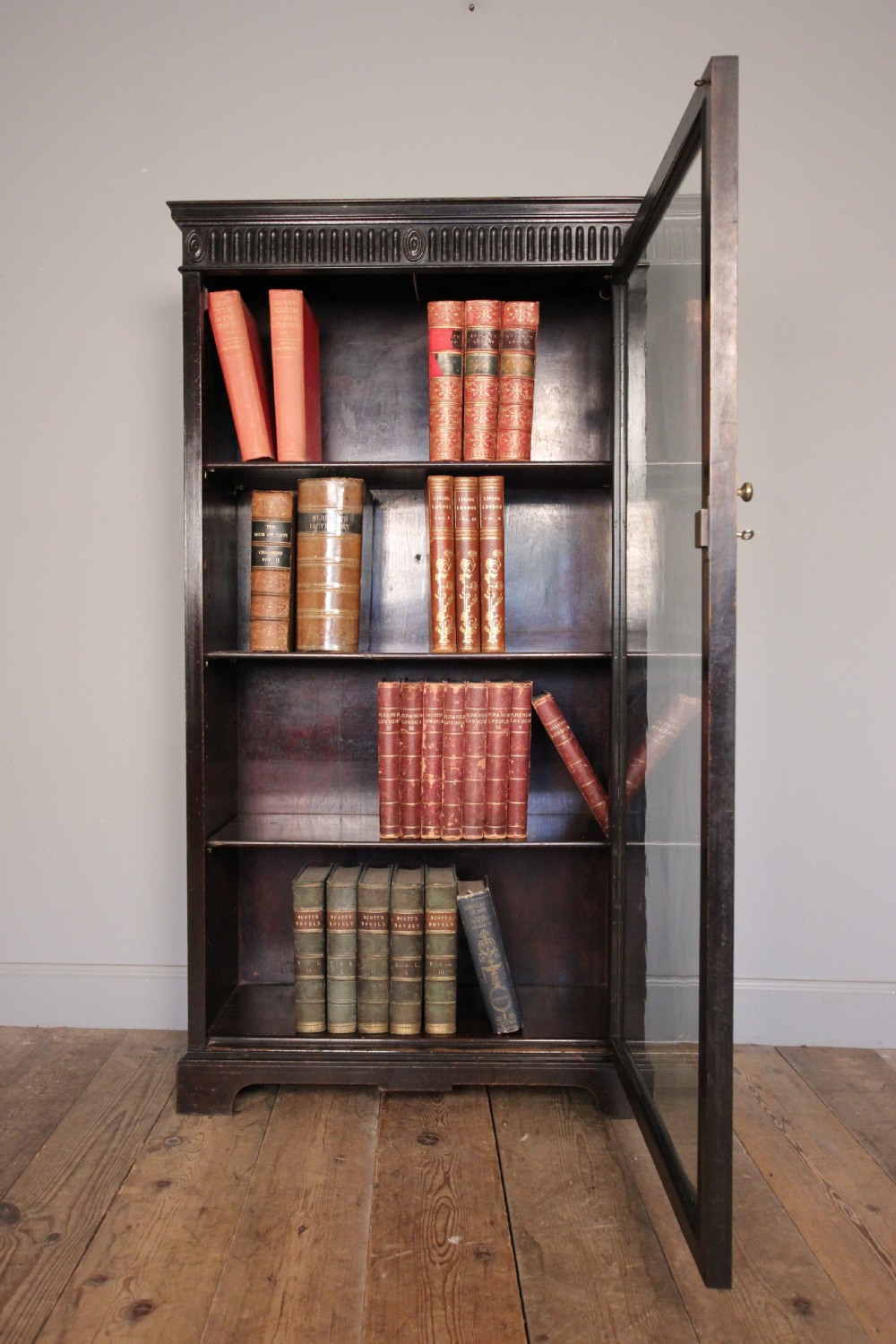 19th C. Ebonised Glazed Bookcase Cabinet View II