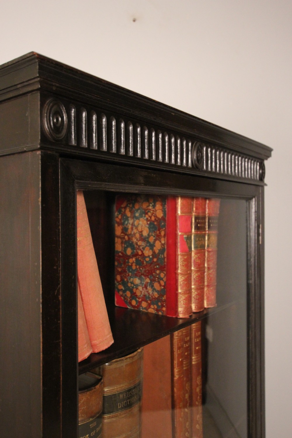 19th C. Ebonised Glazed Bookcase Cabinet View V