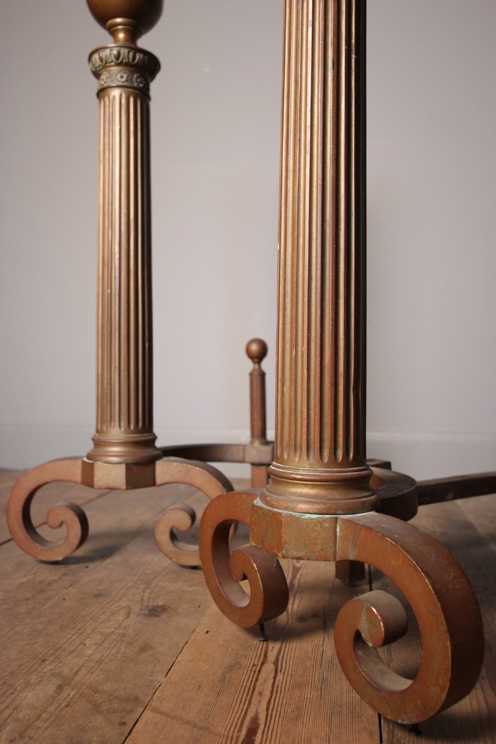 A Superb Pair of Large Country House Brass Andirons View II