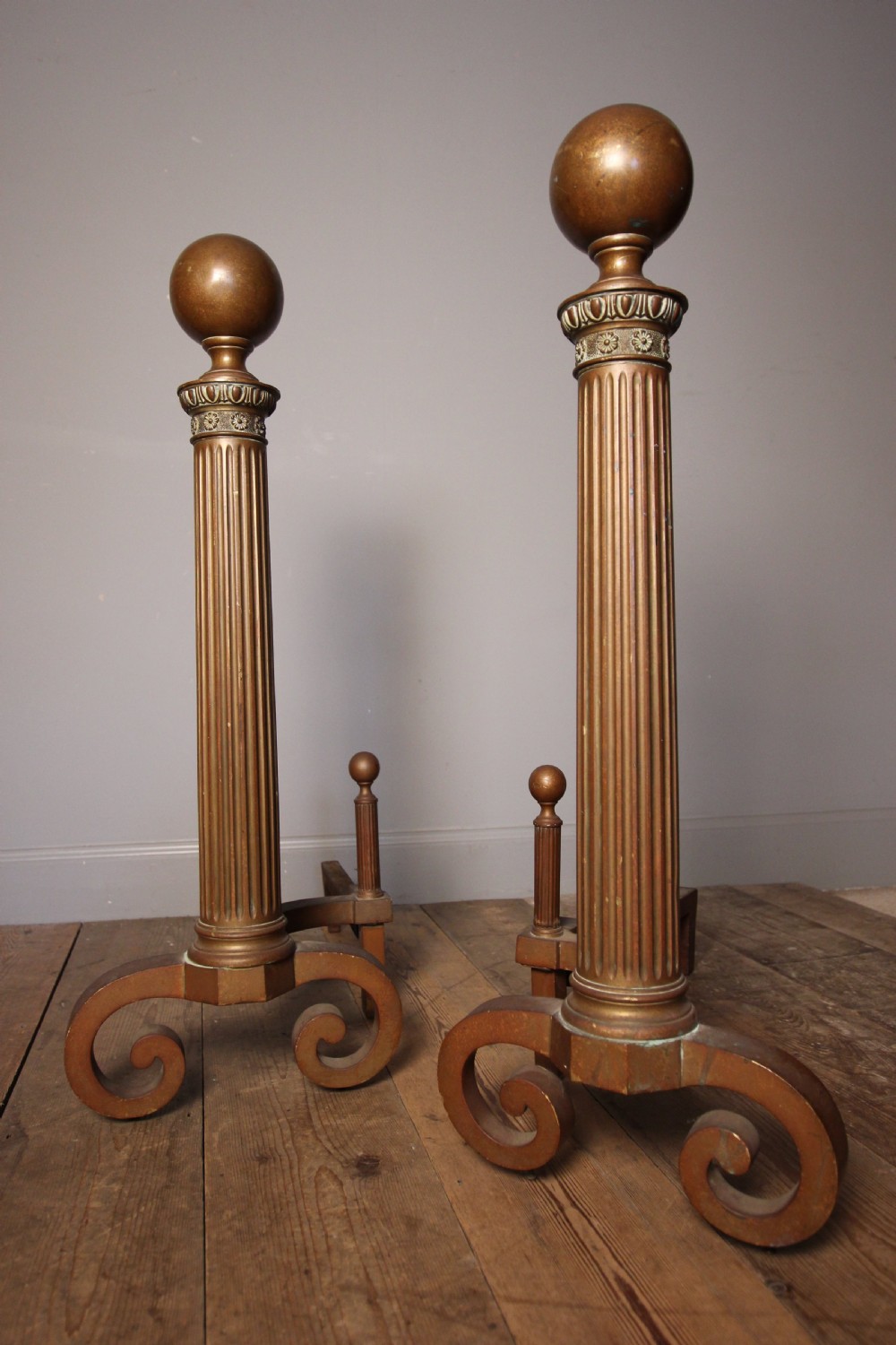 A Superb Pair of Large Country House Brass Andirons View III