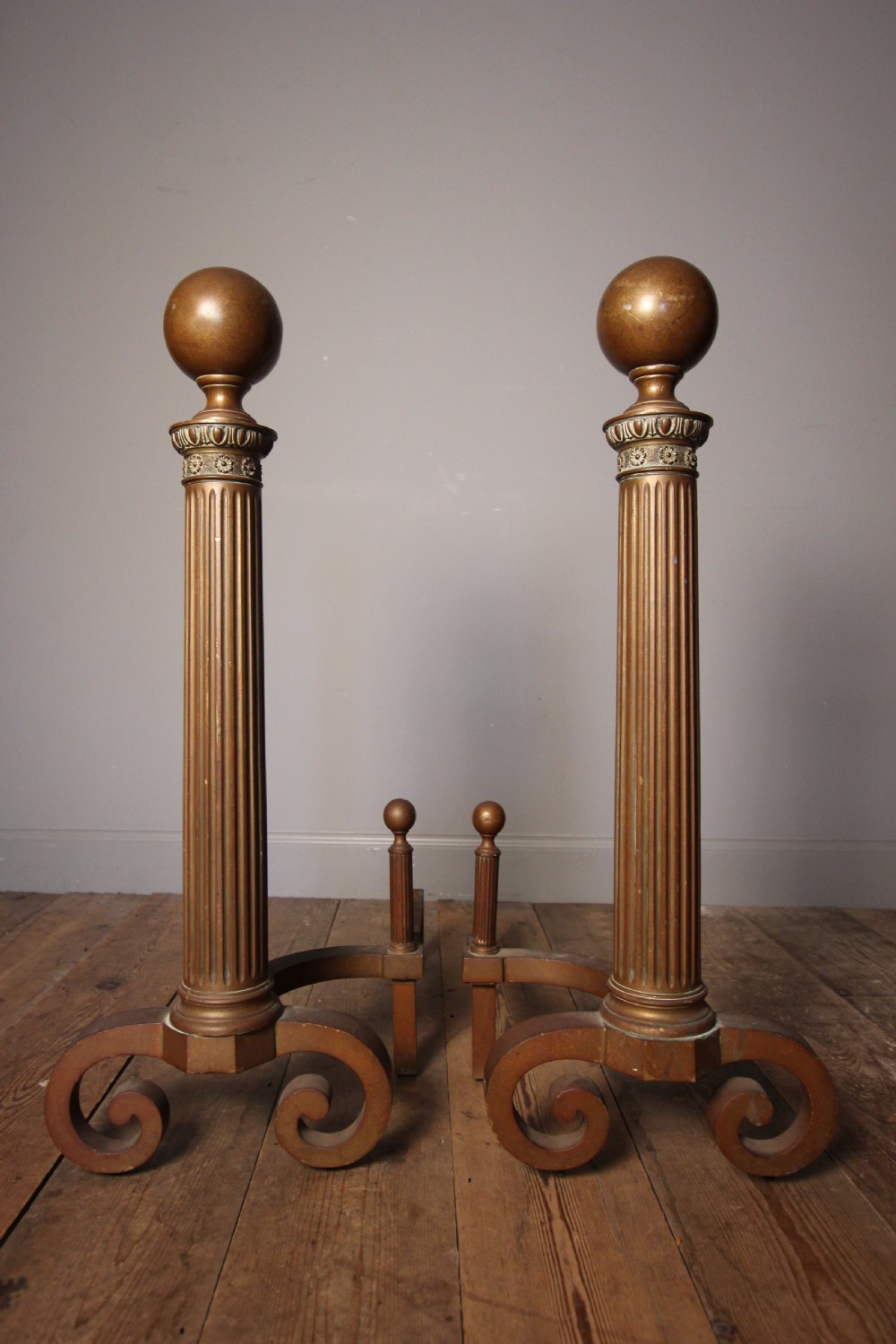 A Superb Pair of Large Country House Brass Andirons View V