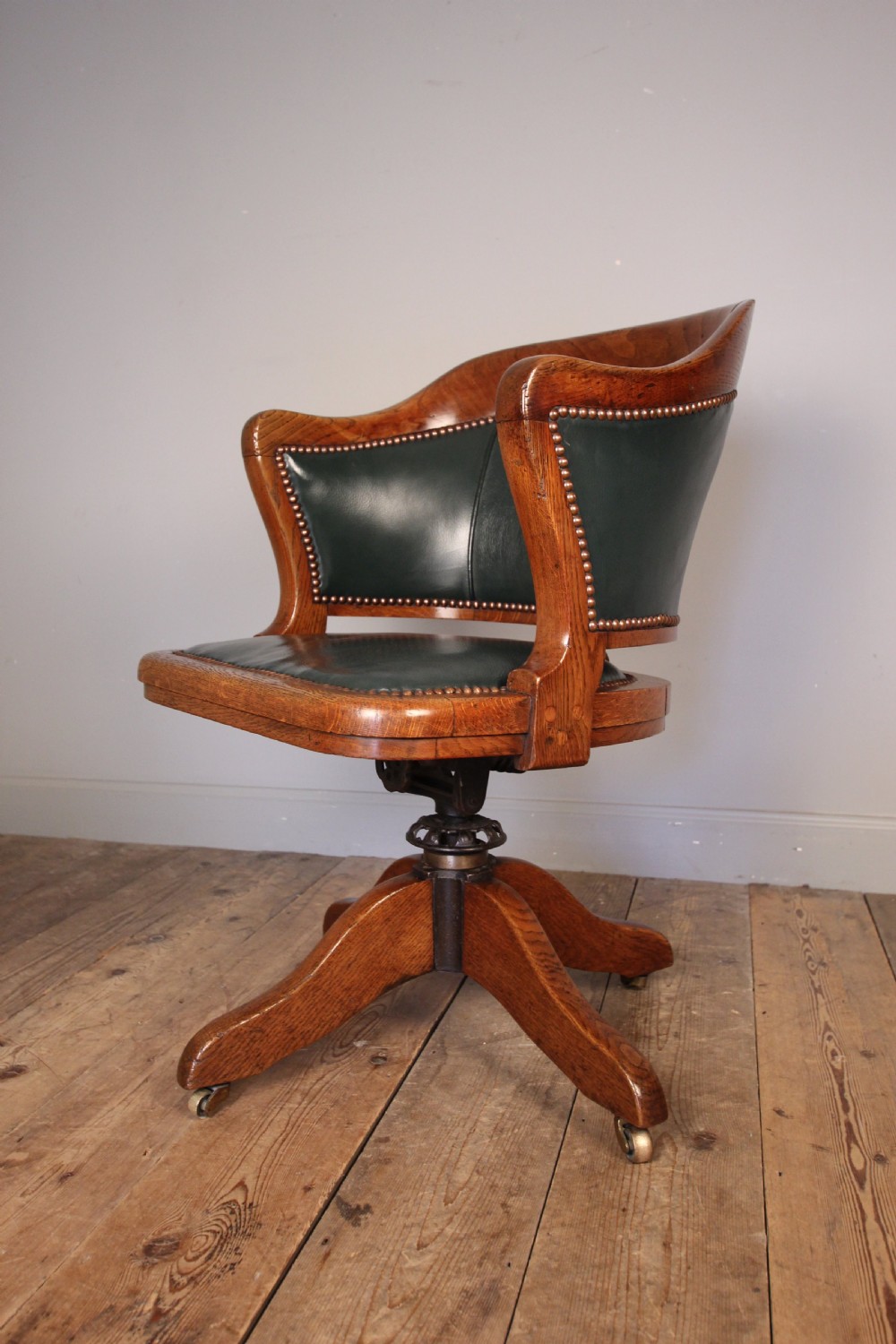 Edwardian Oak Swivel Leather Desk Office Chair
