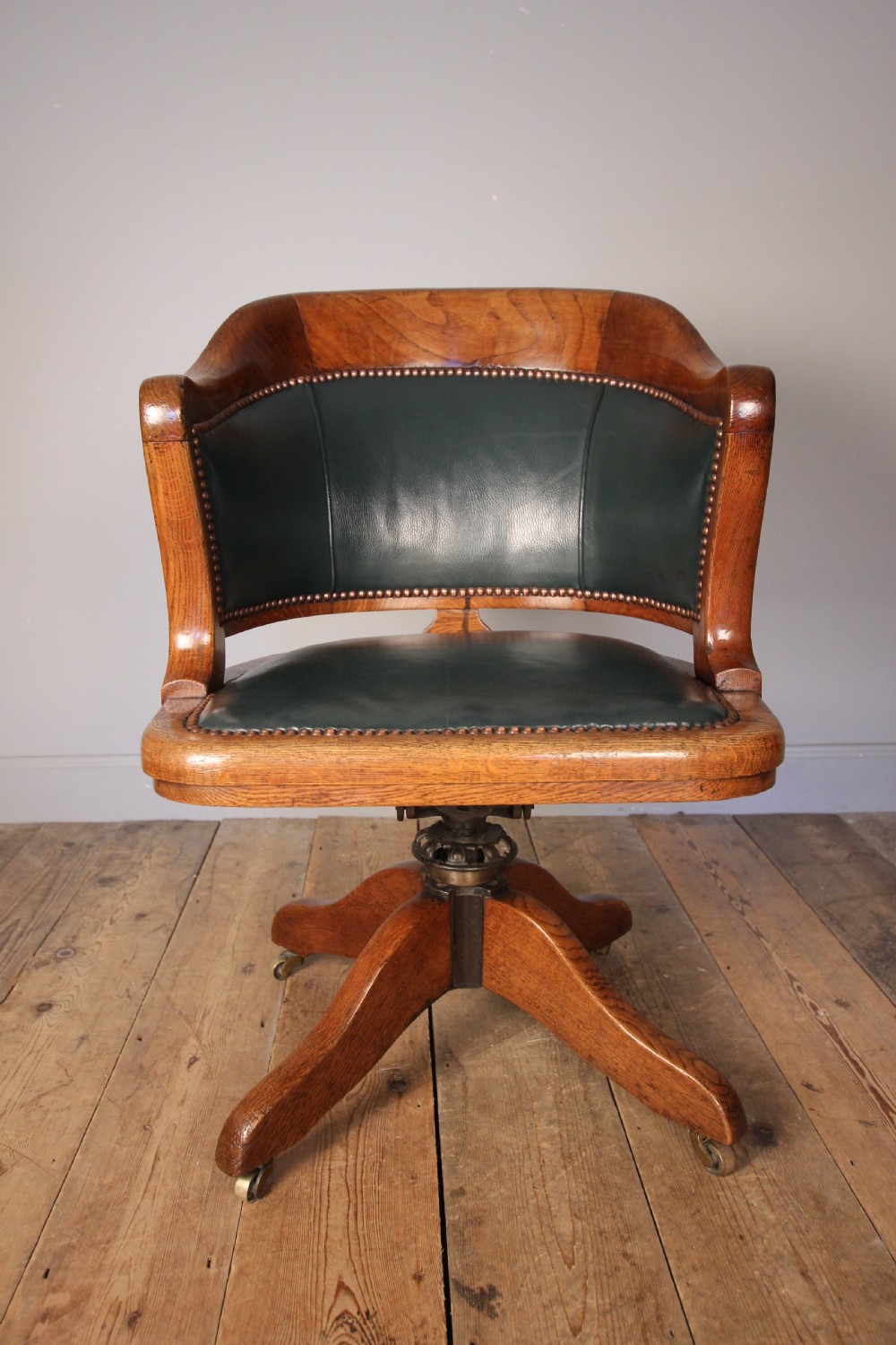 Edwardian Oak Swivel Leather Desk Office Chair View II