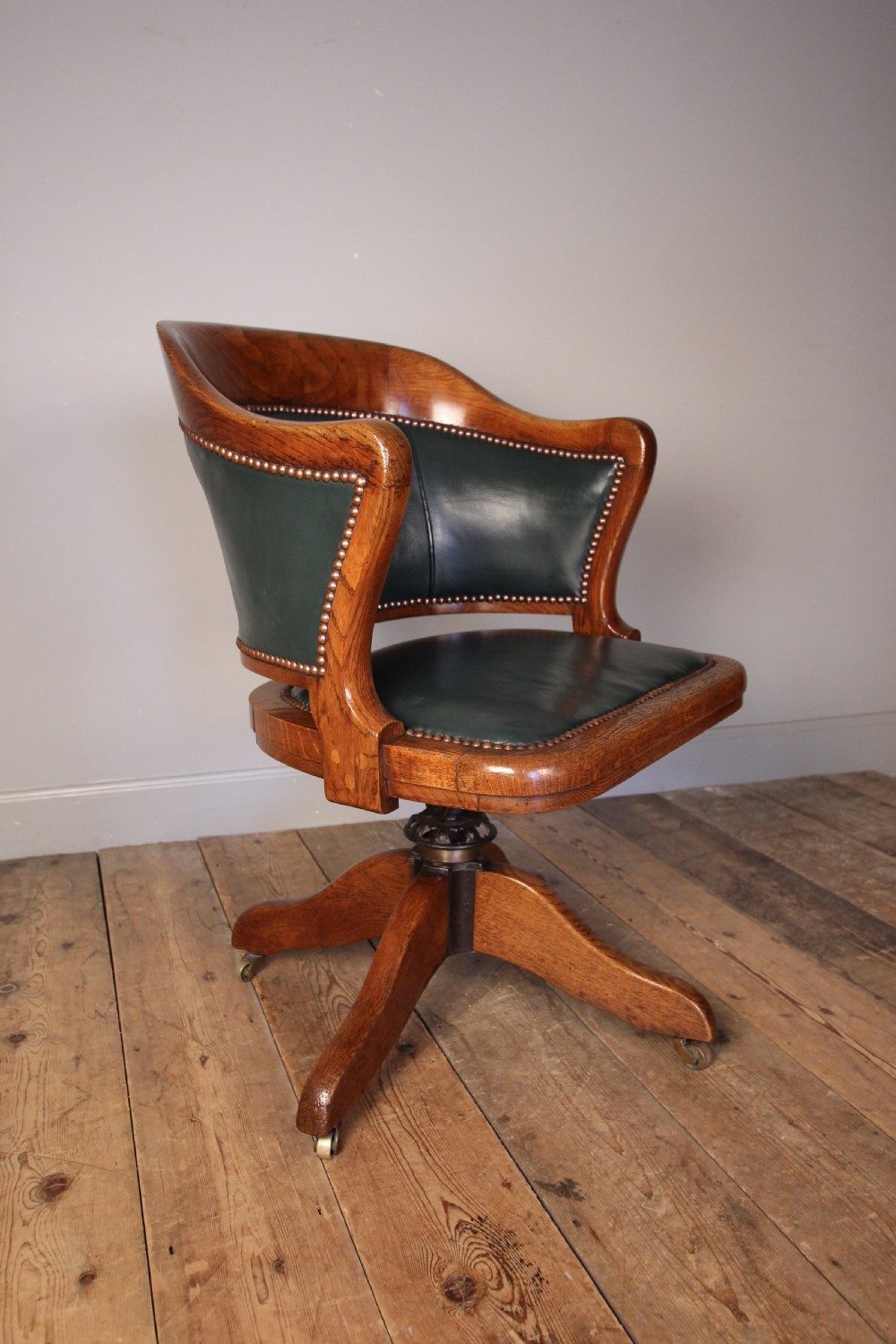 Edwardian Oak Swivel Leather Desk Office Chair View III
