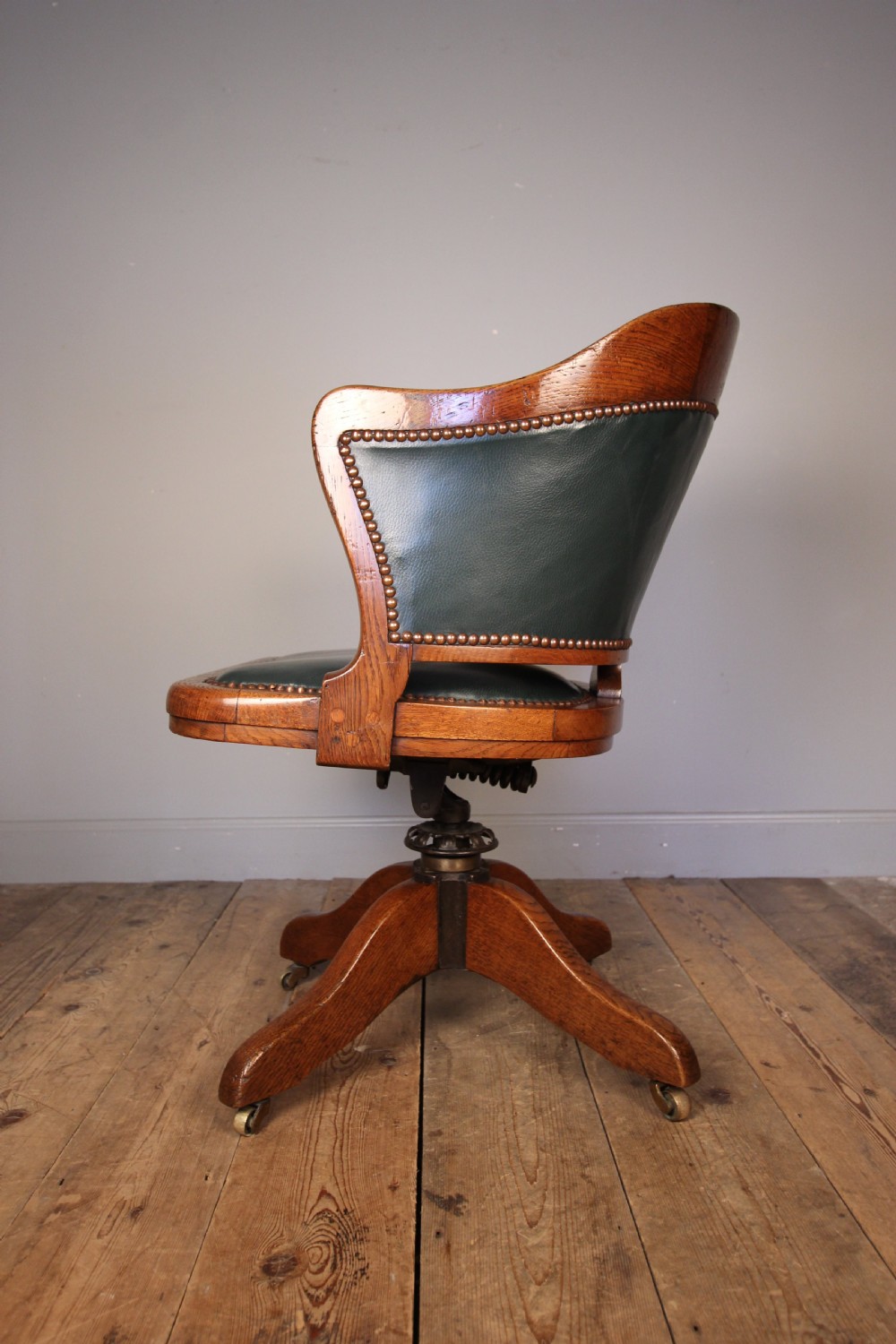 Edwardian Oak Swivel Leather Desk Office Chair View IV
