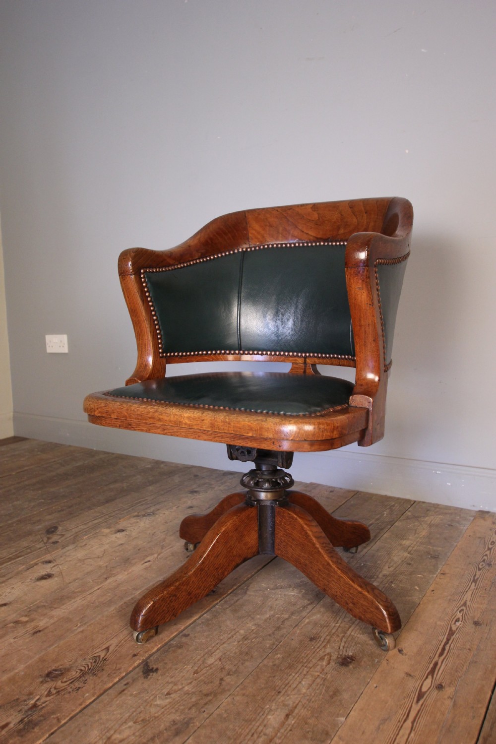 Edwardian Oak Swivel Leather Desk Office Chair View VI