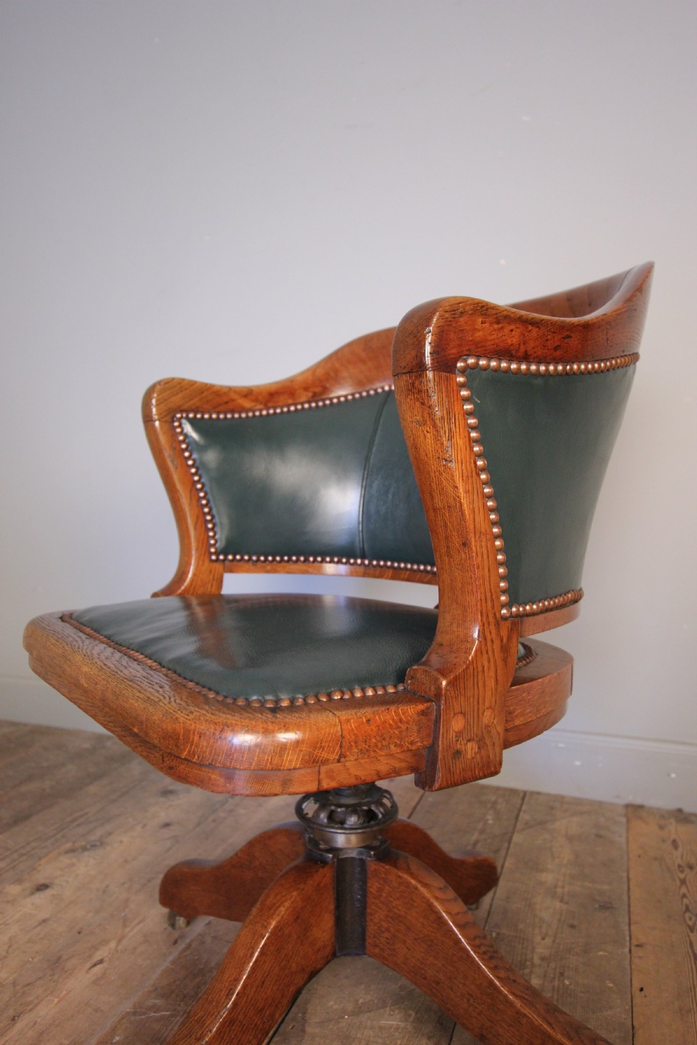 Edwardian Oak Swivel Leather Desk Office Chair View VII