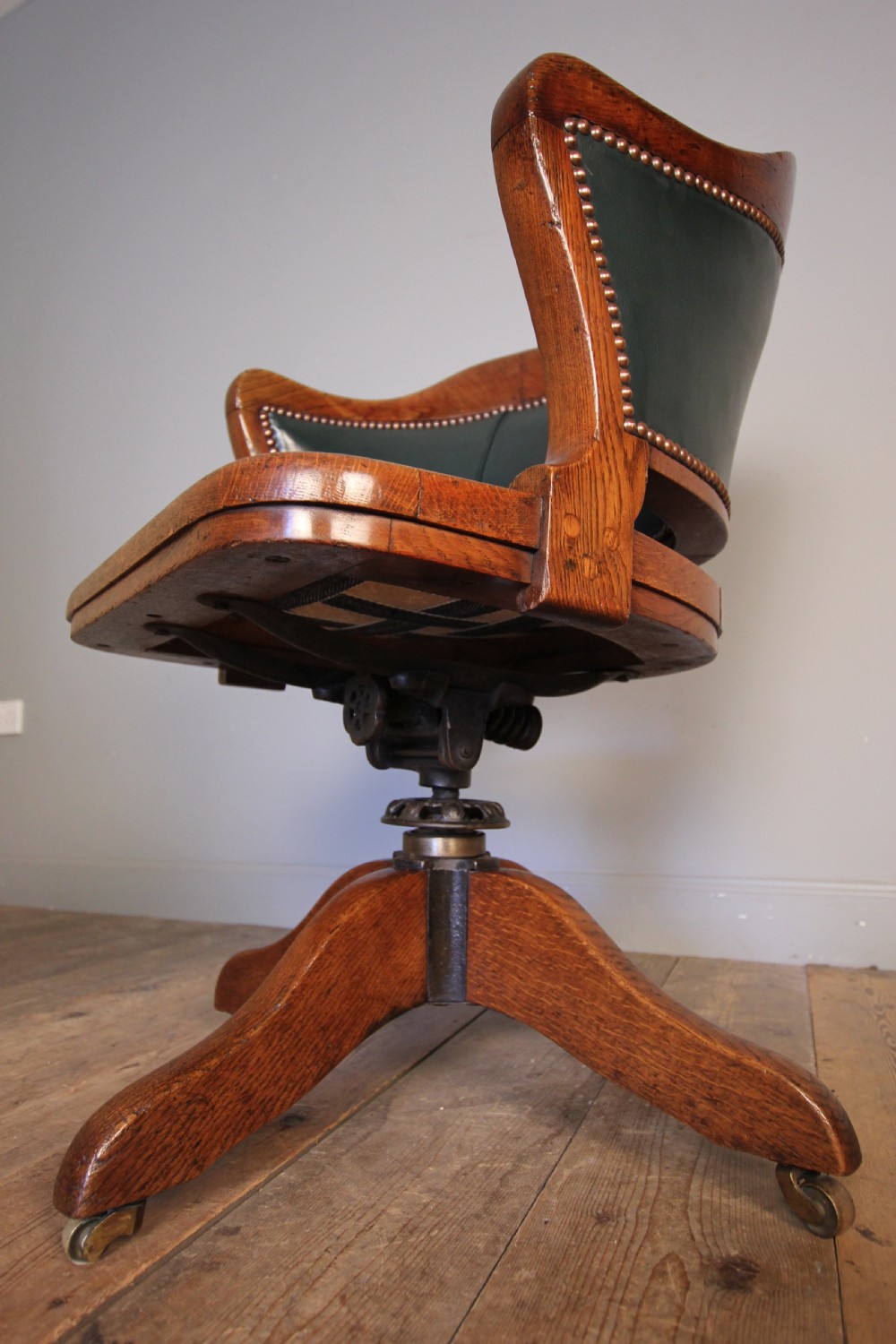 Edwardian Oak Swivel Leather Desk Office Chair View VIII