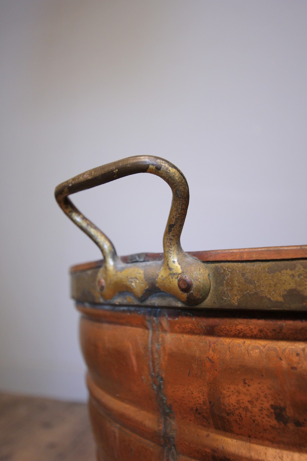 Unusual Embossed Copper Log Bin View II