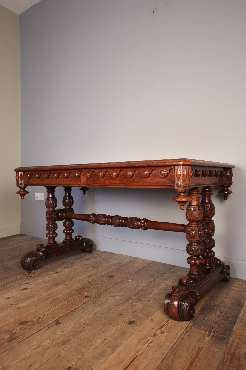 Superb Oak Library Centre Table in the manner of Richard Bridgens View VIII