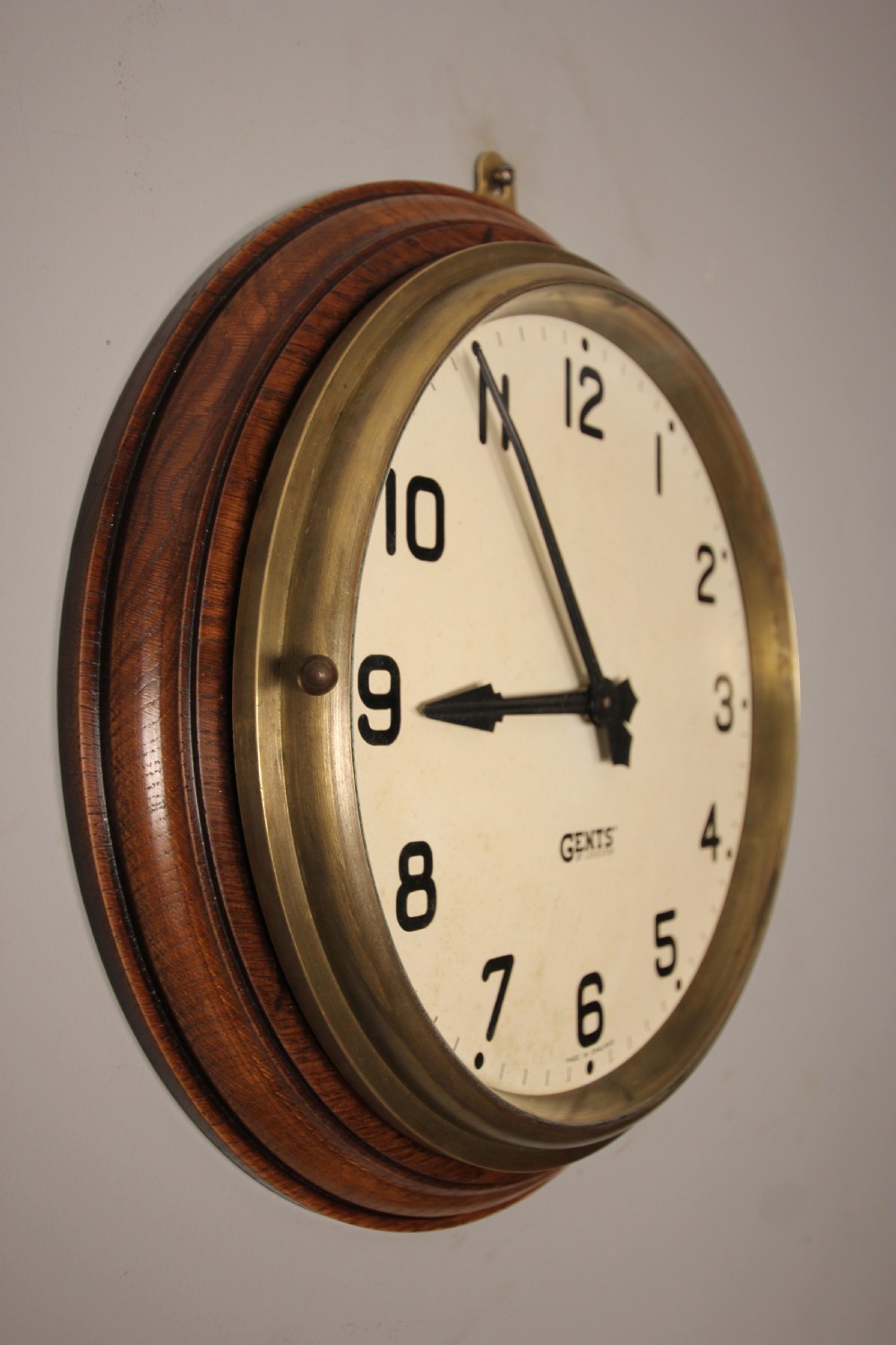 Stylish Gents Brass & Oak Dial Clock View II
