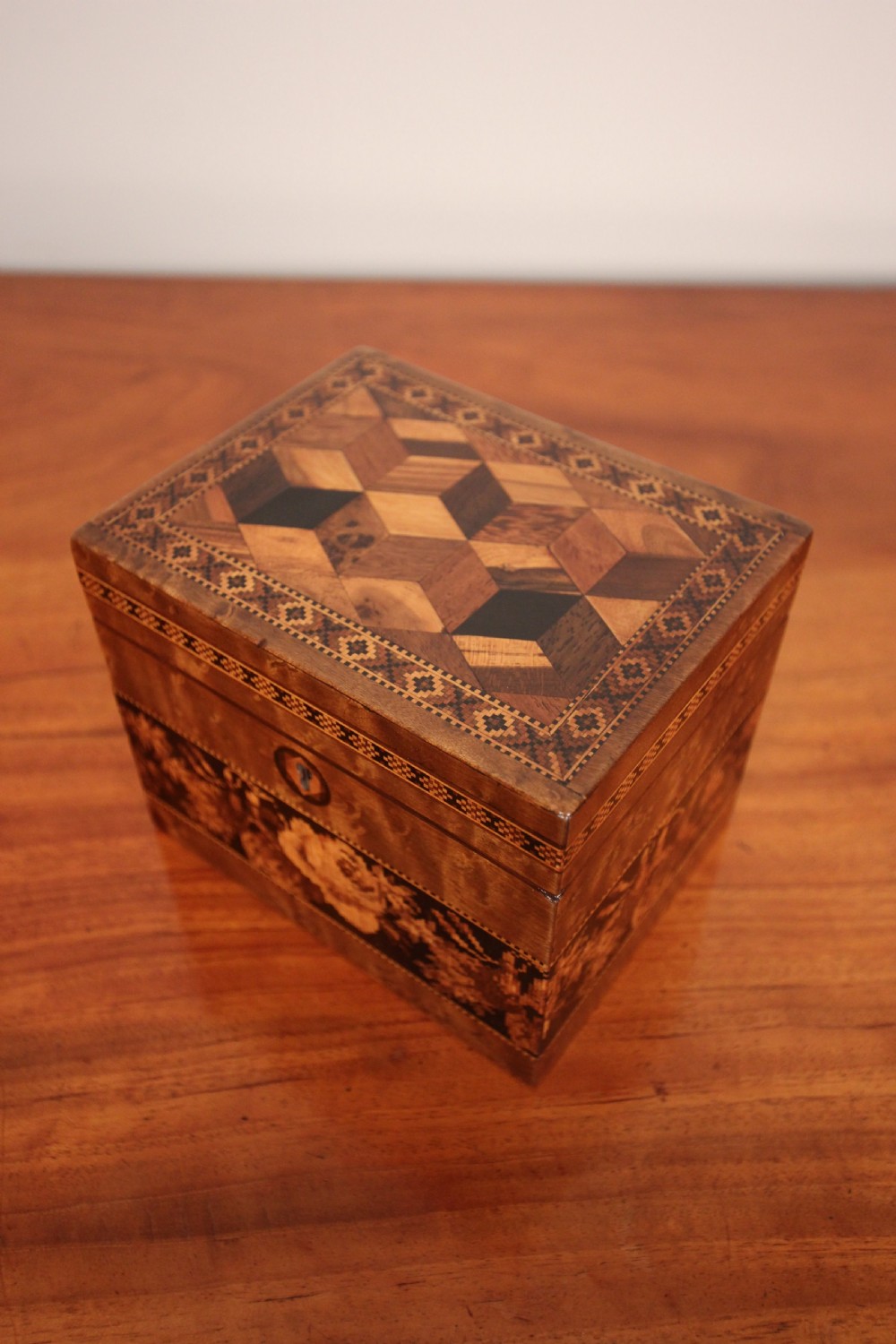 Super Little Tunbridge Ware Tea Caddy 