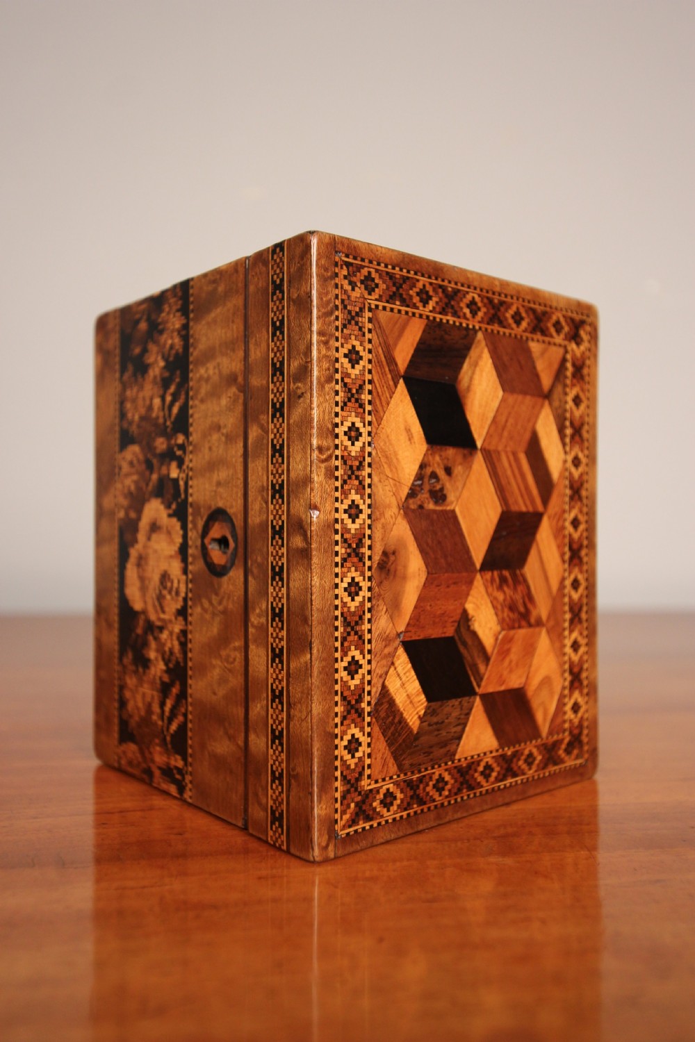 Super Little Tunbridge Ware Tea Caddy  View V