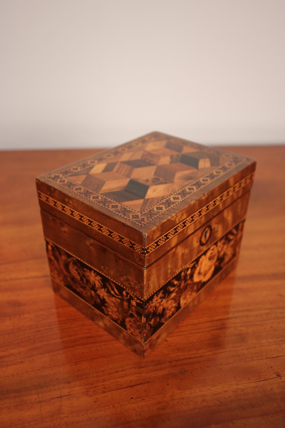 Super Little Tunbridge Ware Tea Caddy  View IX