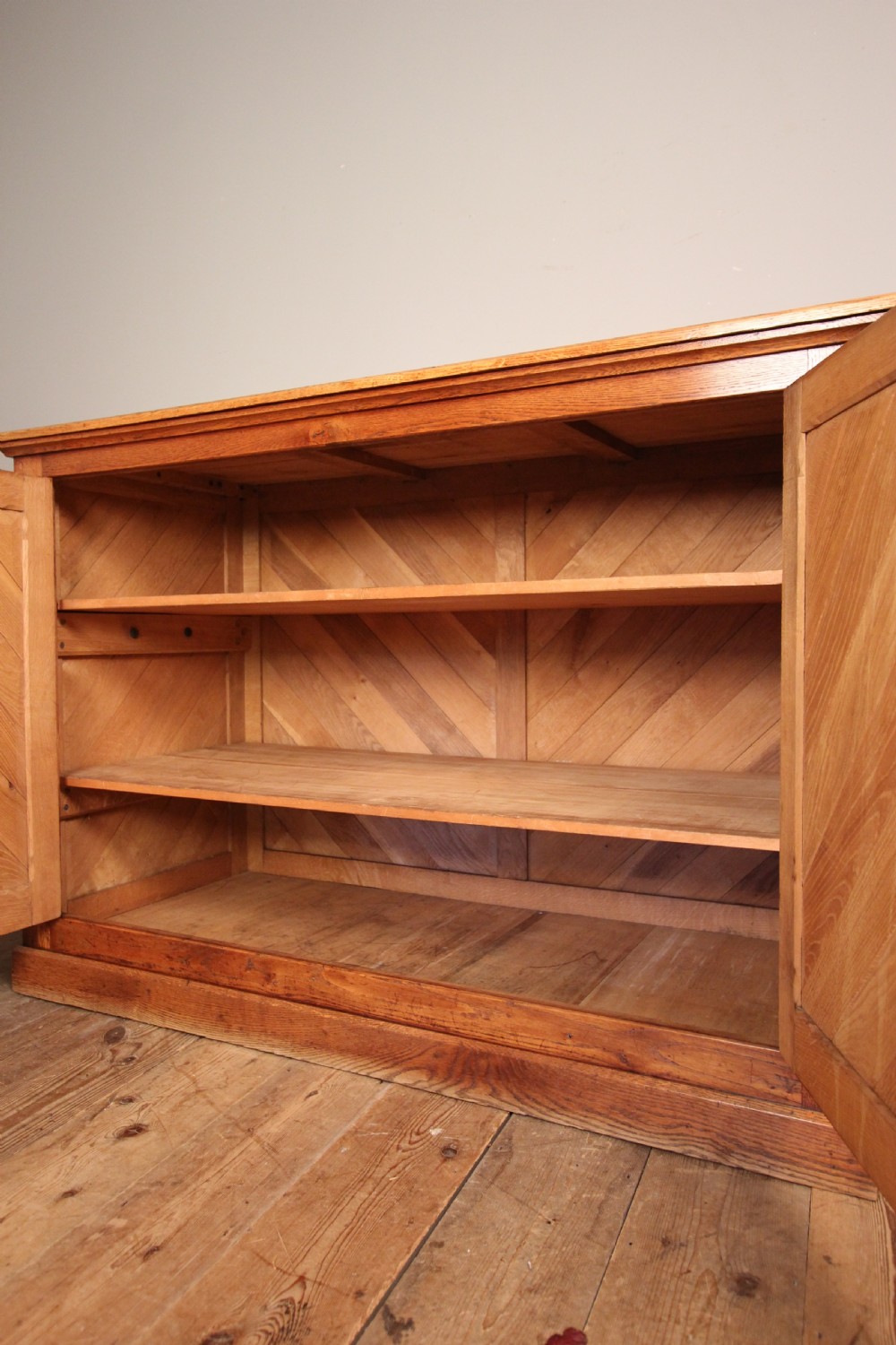Striking 19th C Gothic Oak Shop Counter Cabinet View IV