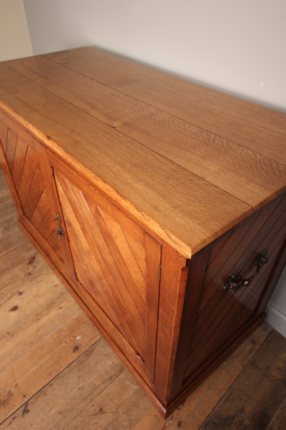 Striking 19th C Gothic Oak Shop Counter Cabinet View V