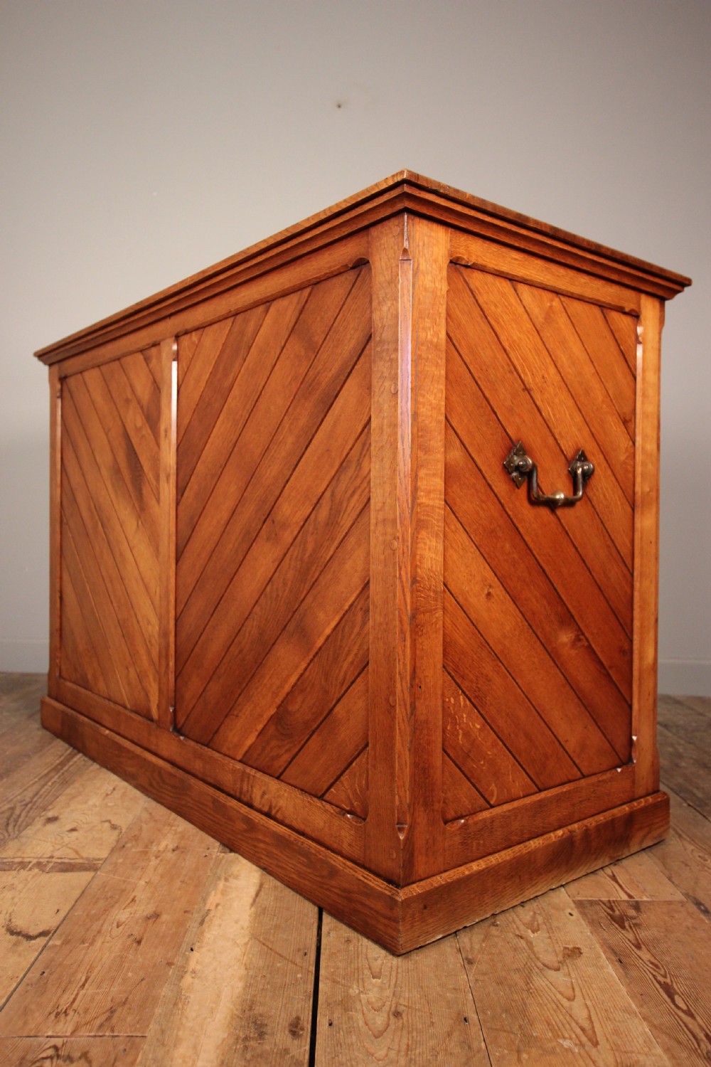Striking 19th C Gothic Oak Shop Counter Cabinet View VI