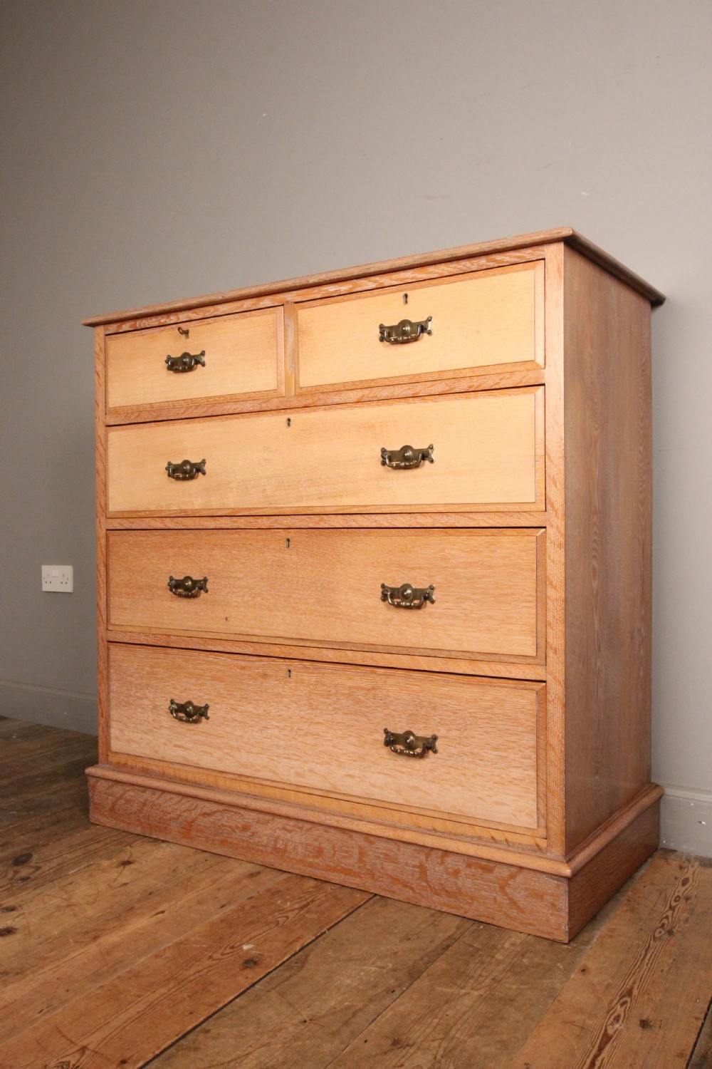 Edwardian Solid Limed Oak Chest of Drawers View II