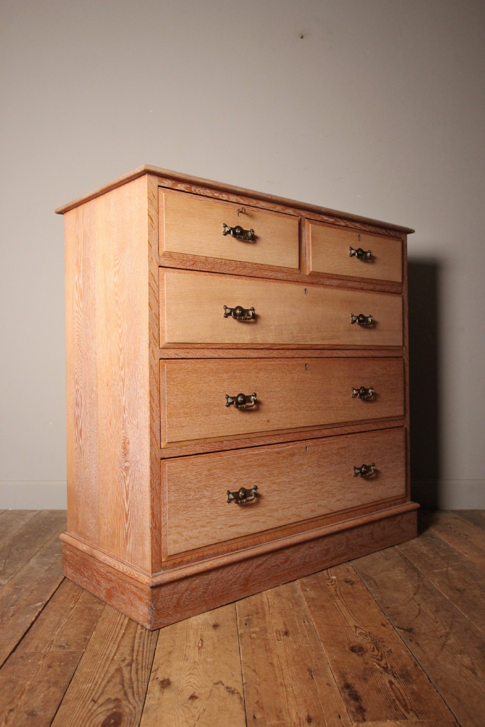 Edwardian Solid Limed Oak Chest of Drawers View III