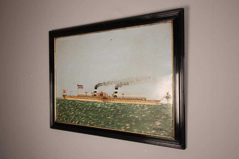 Naive Portrait of a Paddle Steamer - Oil on Tin View II