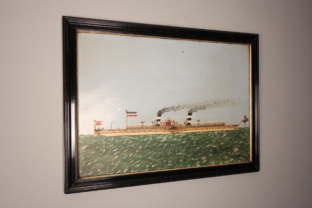 Naive Portrait of a Paddle Steamer - Oil on Tin View V