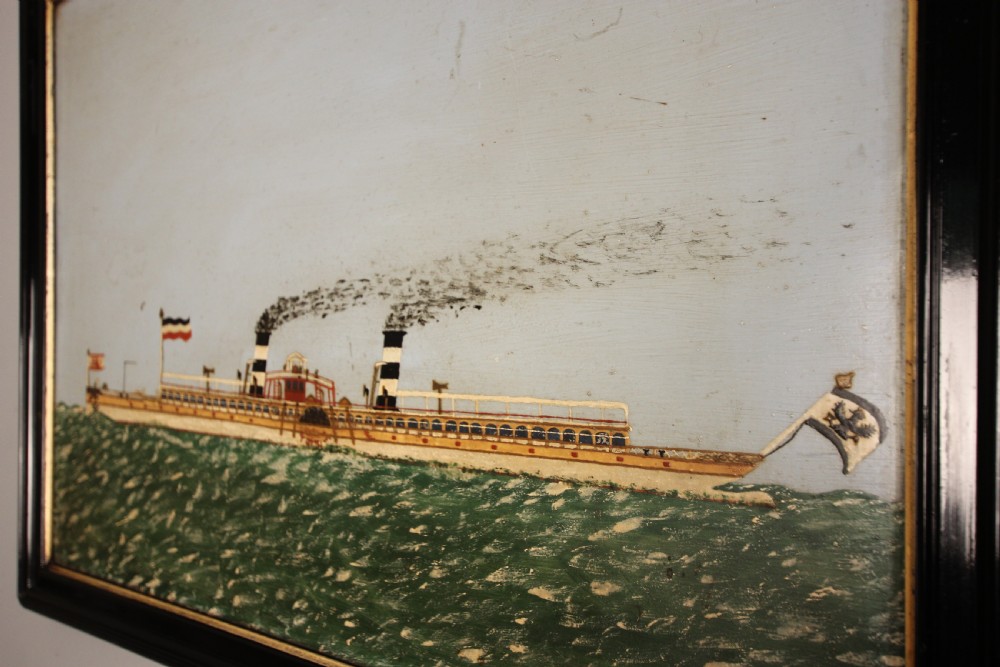 Naive Portrait of a Paddle Steamer - Oil on Tin View VI