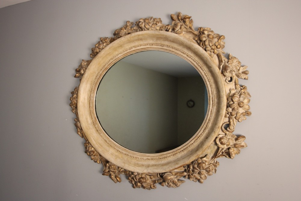 Beautiful Large Gesso and Painted Oval Mirror