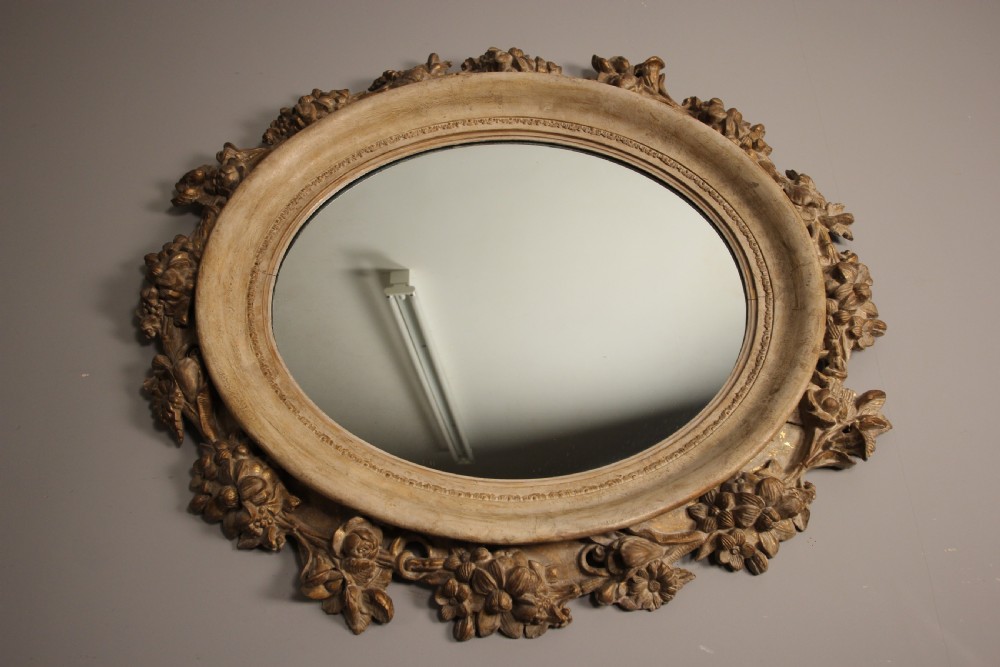 Beautiful Large Gesso and Painted Oval Mirror View II
