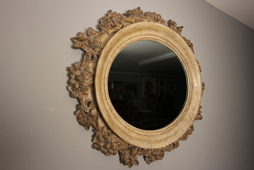 Beautiful Large Gesso and Painted Oval Mirror View IV