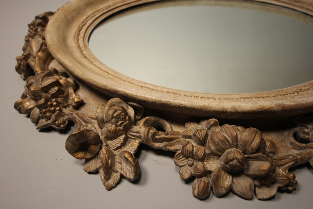Beautiful Large Gesso and Painted Oval Mirror View VI