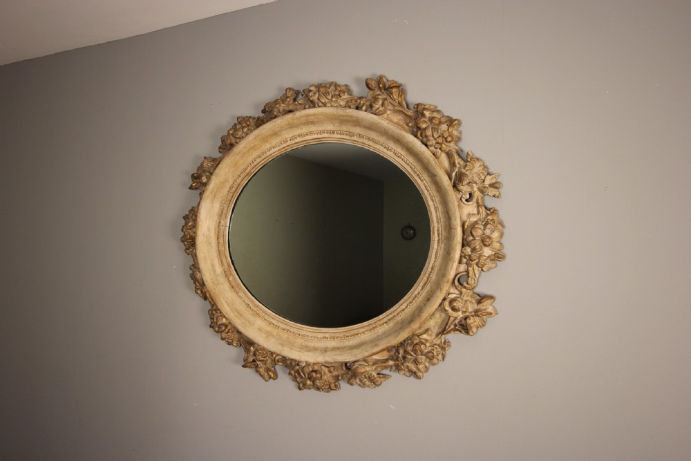 Beautiful Large Gesso and Painted Oval Mirror View VII