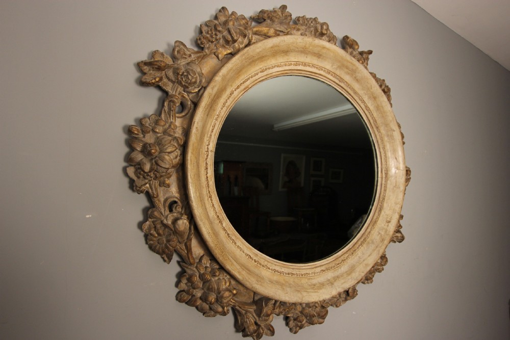 Beautiful Large Gesso and Painted Oval Mirror View VIII