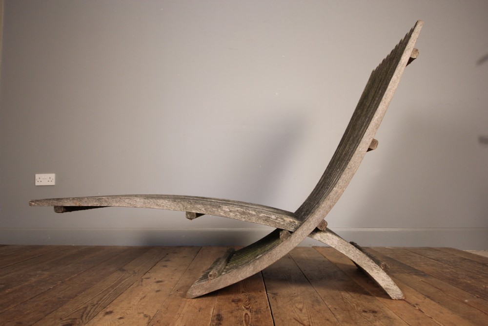 Stylish Pair of 1920's Teak Garden Lounger Chairs View V