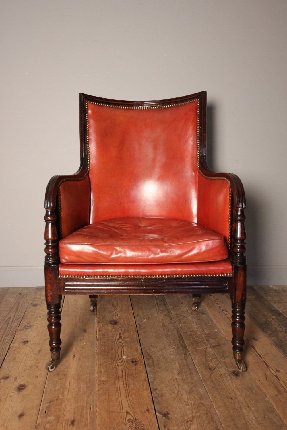 George IV Mahogany Leather Library Chair View III