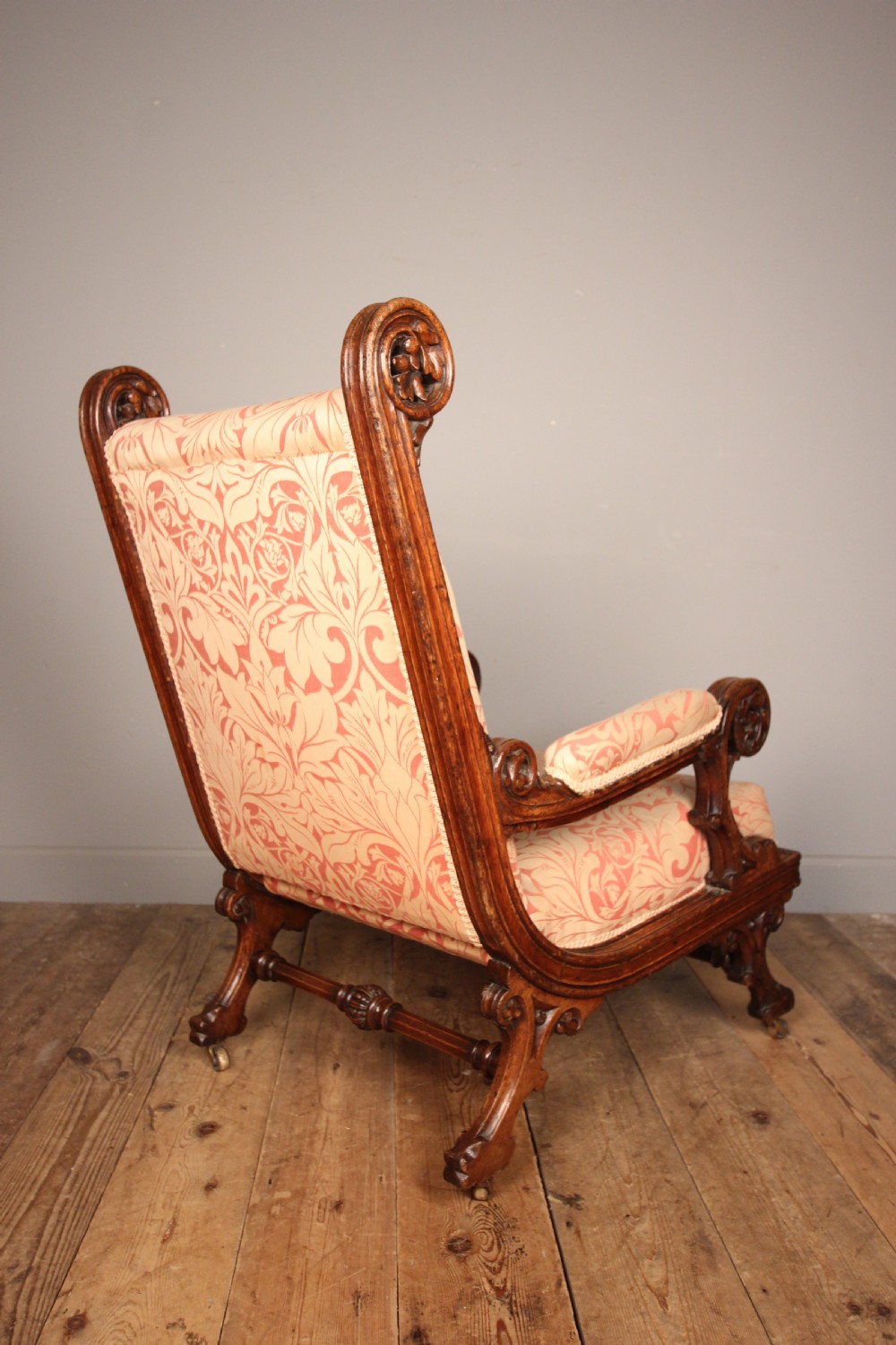 Impressive 19th C Gothic Pugin Oak Armchair View II