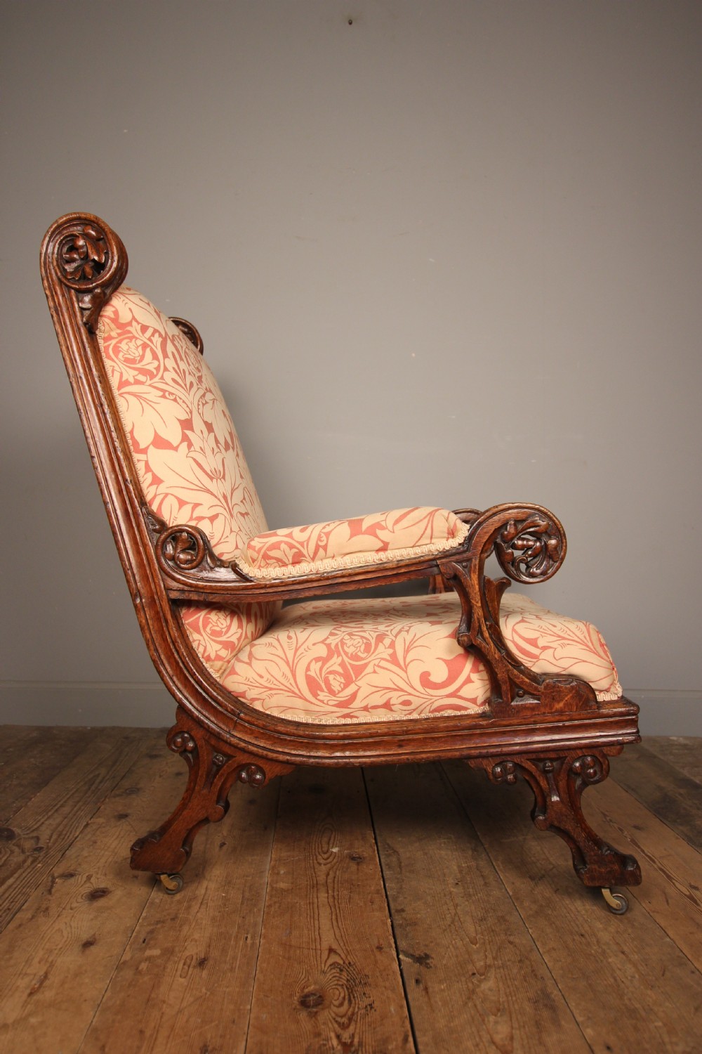Impressive 19th C Gothic Pugin Oak Armchair View III