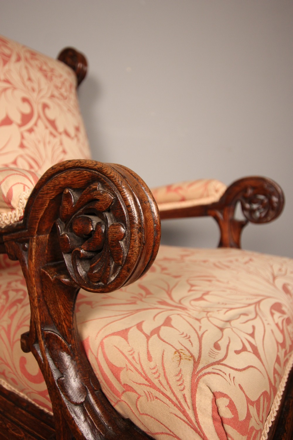 Impressive 19th C Gothic Pugin Oak Armchair View VII