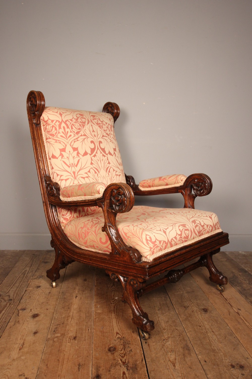 Impressive 19th C Gothic Pugin Oak Armchair View VIII