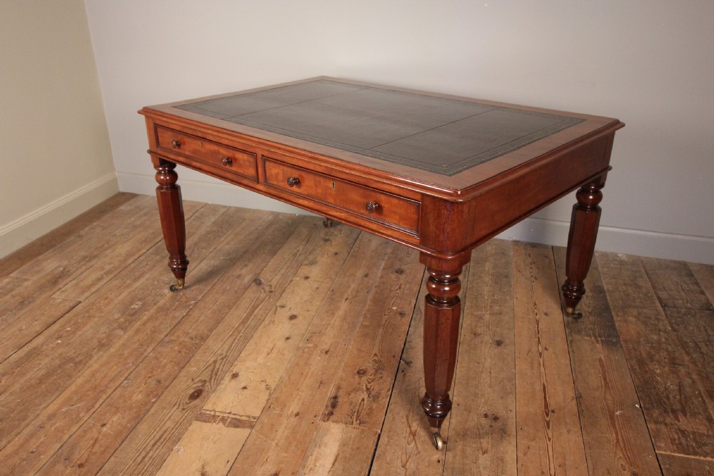 19th C Mahogany Library Partners Desk View IV