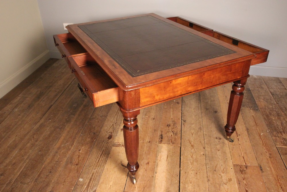 19th C Mahogany Library Partners Desk View VIII