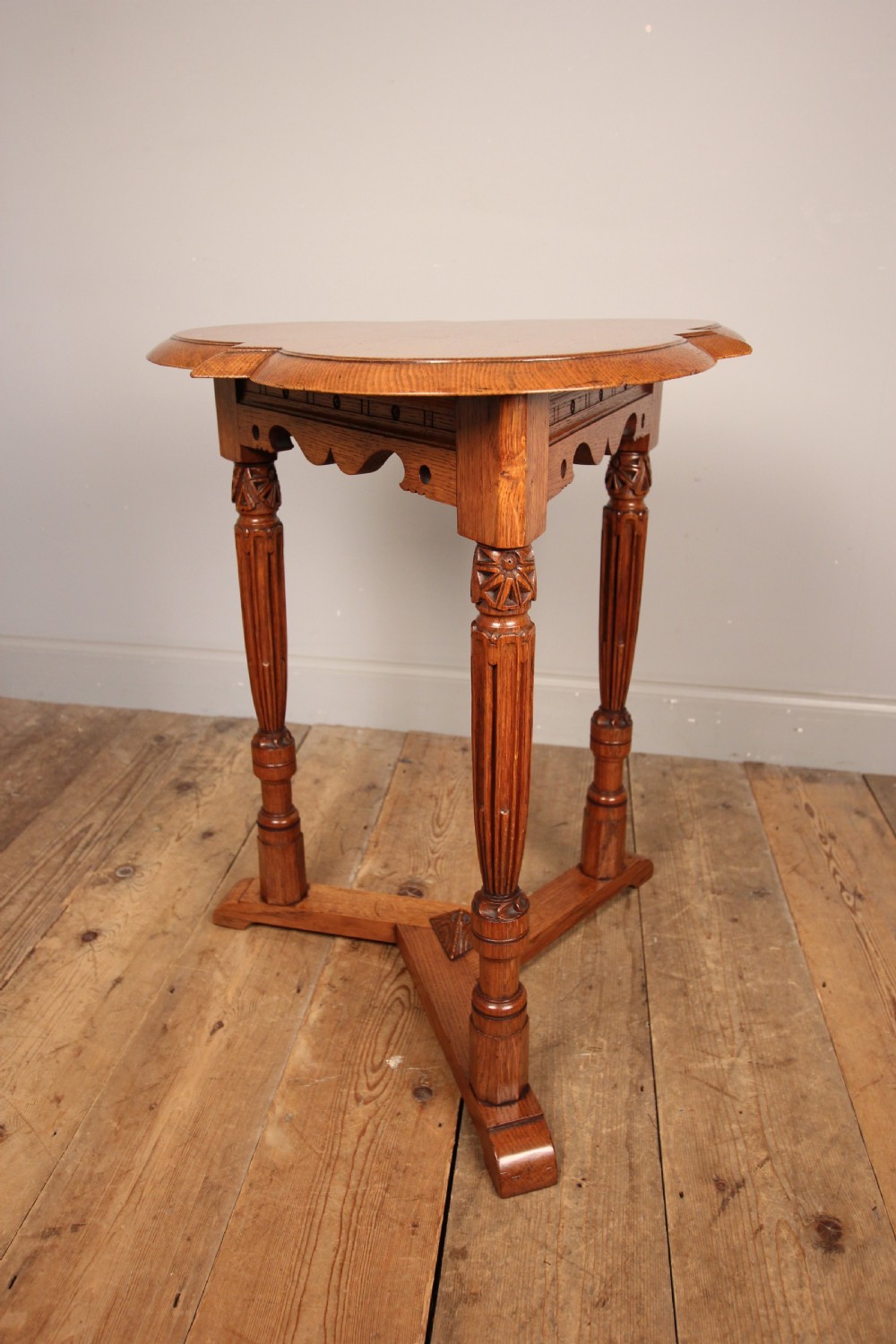 Arts and Crafts Oak Trefoil Table View III