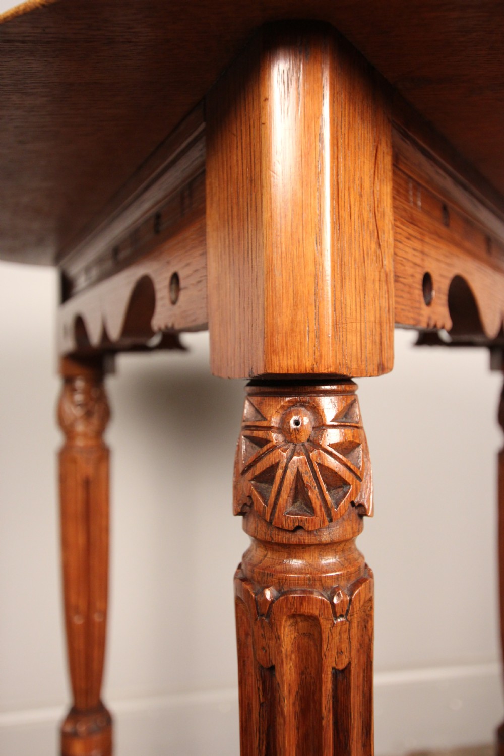 Arts and Crafts Oak Trefoil Table View V