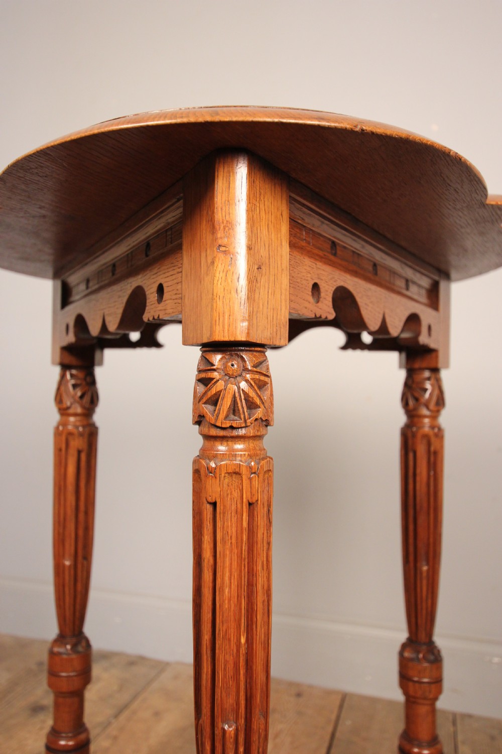 Arts and Crafts Oak Trefoil Table View VII