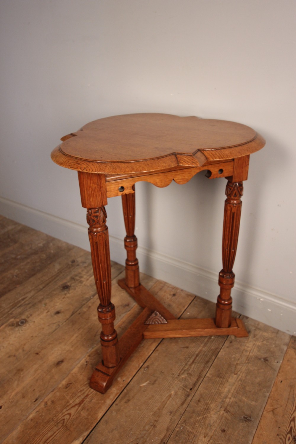 Arts and Crafts Oak Trefoil Table View X