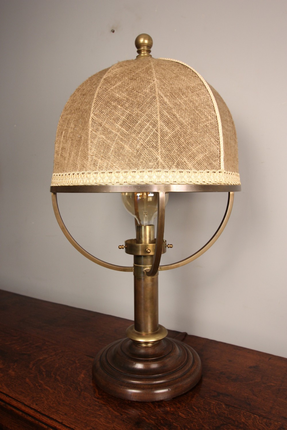 Large Pair of Brass Lamps with original shades View II
