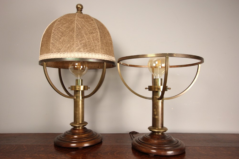 Large Pair of Brass Lamps with original shades View III
